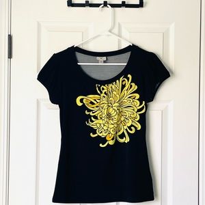 Worthington Black with Yellow Flower Blouse